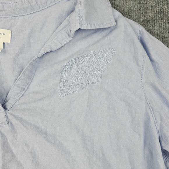 Calypso St Barth Shirt Womens 2X Blue Linen Embroidered Shell Coastal Beach Top - Picture 3 of 7
